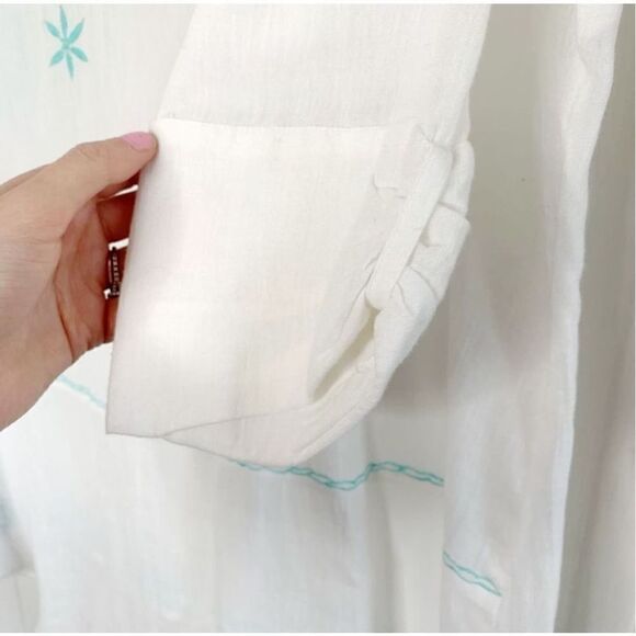 Piccola Bella Linen Button Front Blue Embroidery Shirt Cover-Up Women’s Size - M - Picture 6 of 9